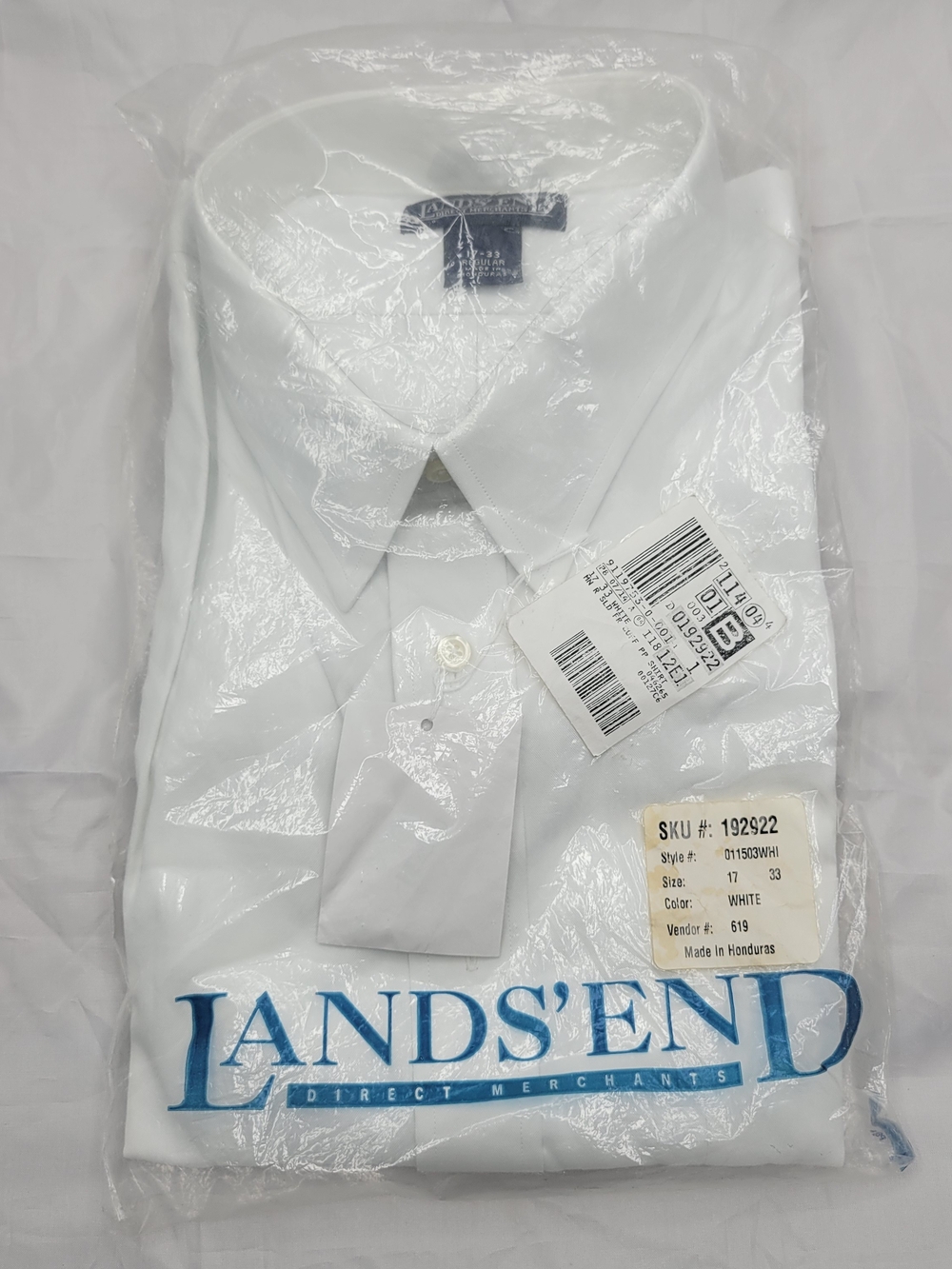 Lands' End Men's White Dress Shirt — Classic Point Collar